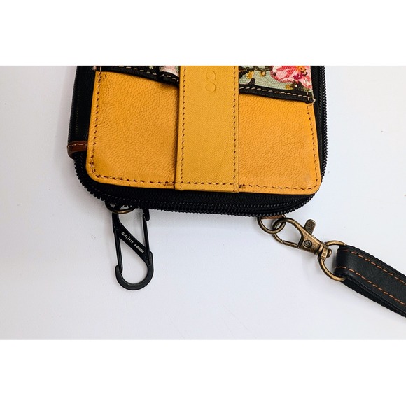 Vaan & Co Upcycled Leather Tropical Floral Crossbody Wallet Bag Yellow Black - Picture 12 of 15